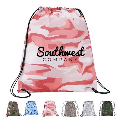Camo Polyester Drawstring Backpack