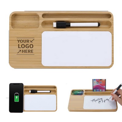 Bamboo Desktop Organizer Writing Board W/ Wireless Charger