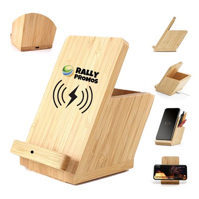 Bamboo Wireless Charger 15W Fast Charging Desktop Pen Holder