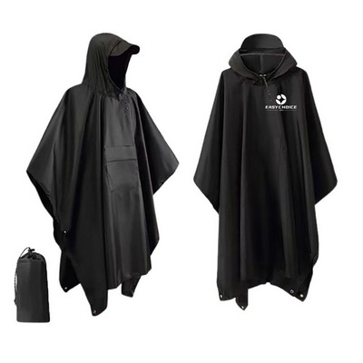 Hooded Rain Poncho Raincoat With Pockets