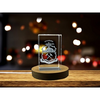 Colorado State Coat of Arms Crystal Trophy Recognition Award w/LED Base Light