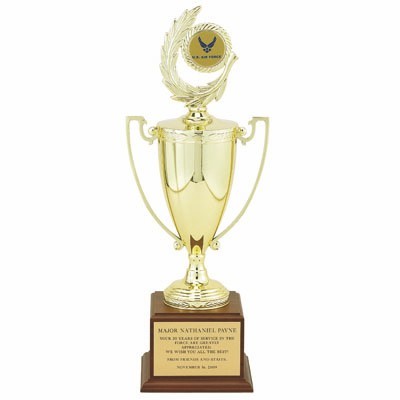 20 1/2" Trophy with 10 1/4" Gold Cup on Walnut Base