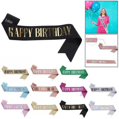 Glitter Birthday Party Sash Strap