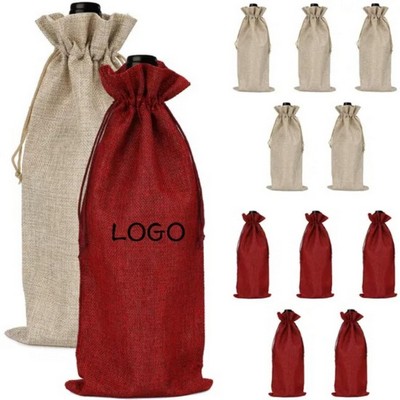 Burlap Wine Bags with Drawstrings