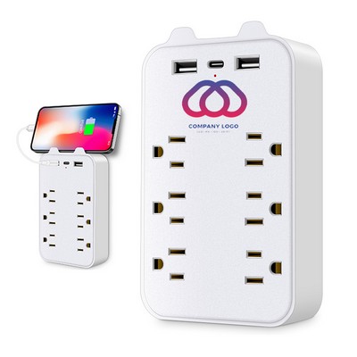 6-Outlet Wall Mount Extender Multi Plug Adapter With Holder
