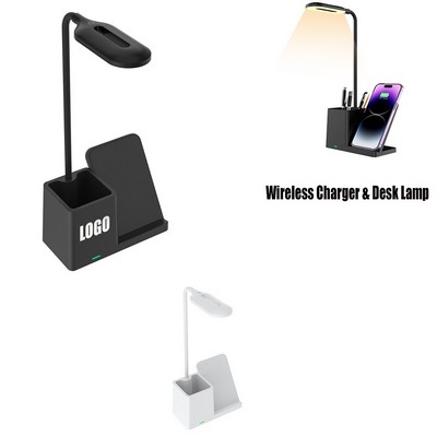 3" 1 Custom ABS Wireless Charging Lamp w/Pen Holder