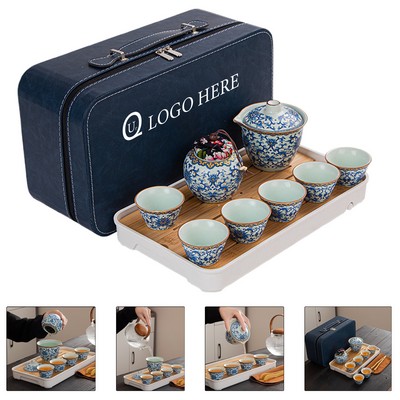 Lotus Design Porcelain Travel Tea Set W/ Tray