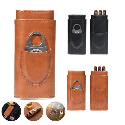 Genuine Leather Cigar Case With Cigar Cutter
