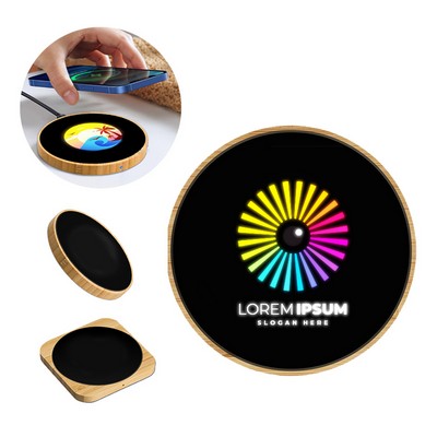 Bamboo 15W Fast Wireless Charger with Custom RGB LED Logo
