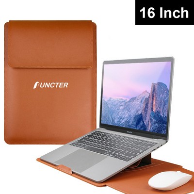 16" PU Leather Laptop Sleeve Case with Stand