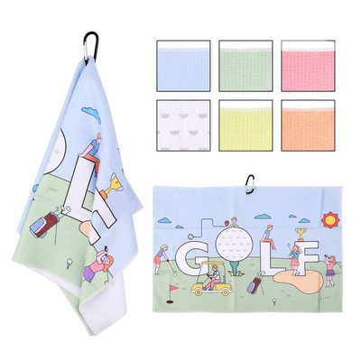 15.75"x23.5" Custom Microfiber Golf Towel W/ Carabiner Clip