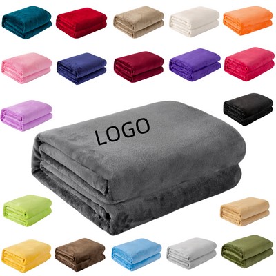 Solid Color Flannel Throw Blanket For Double Bed