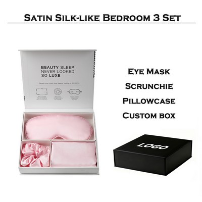 Satin Silk Like Eye Mask Scrunchie Pillowcase 3 Set