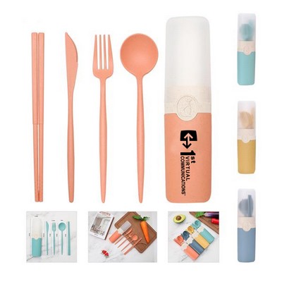 4 Pieces Portable Wheat Straw Cutlery Set Travel Utensil