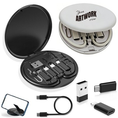 Round Compact Multi Functional Charging Cable Data Cable Case Adapter Cable Kit Convertor