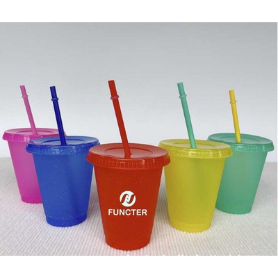16 oz. Glitter Powder Stadium Cups W/ Straw