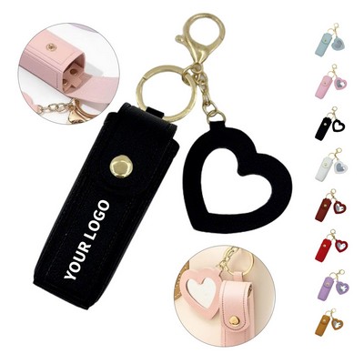 PU Leather Lipstick Case with Keychain and Mirror